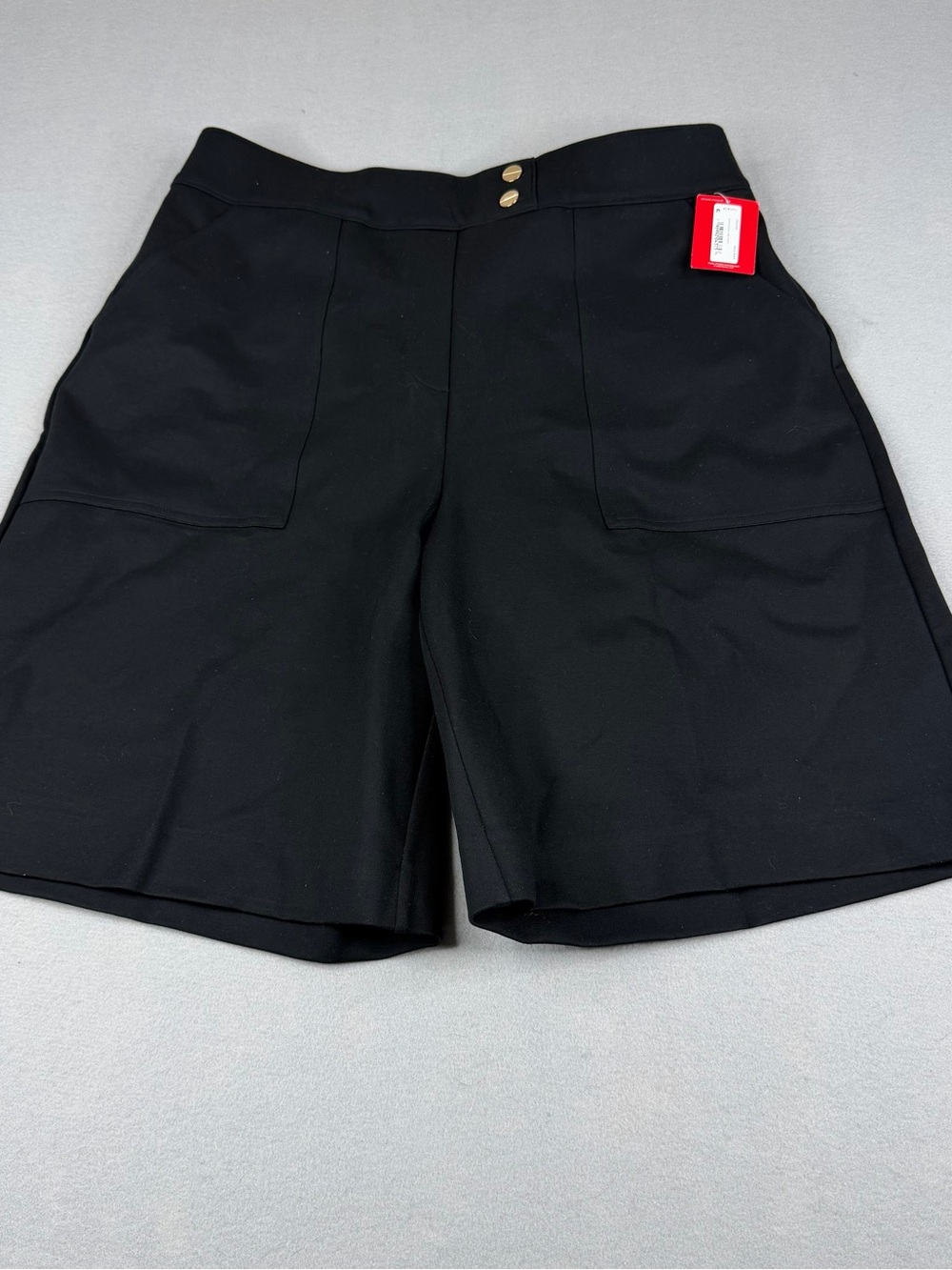 SPANX Ponte Button Tab Shorts Black Wide Leg Pull On XL NWT